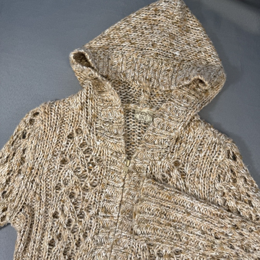 BKE Cardigan Womens Size M Tan Full Zip Hoodie Long Sleeve Boho Loose Knit